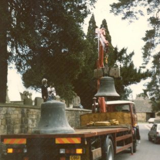 1987 recast bells being unloaded from lorry